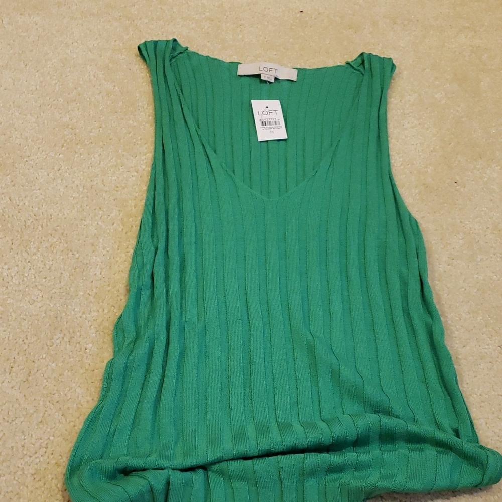 LOFT Green Ribbed Sleeveless Tank Top